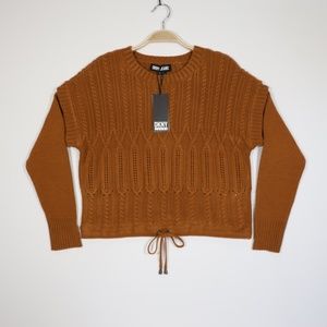 DKNY‎ Jeans Women's Crew Neck Drawstring Hem Cropped Knit Sweater Brown Size M